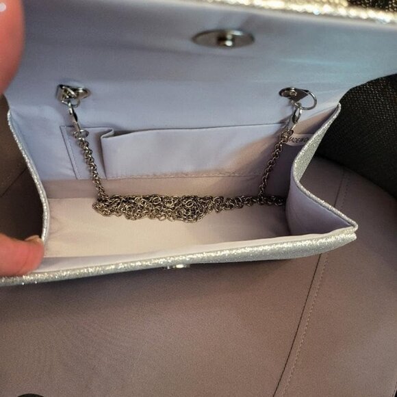 Neiman Marcus Sparkly Bow Silver Elegant Gold Rhinestone Evening Purse - Picture 4 of 4